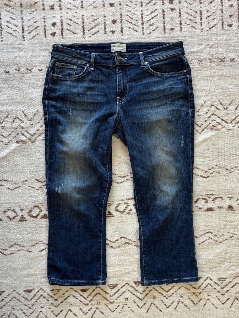 BKE Harper Distressed Cropped Jeans Women’s Size 30 Blue Stretch Denim